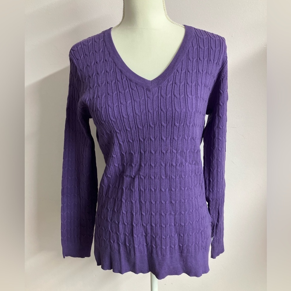Basic Editions Women’s Pullover V Neck Sweater, Small, Purple